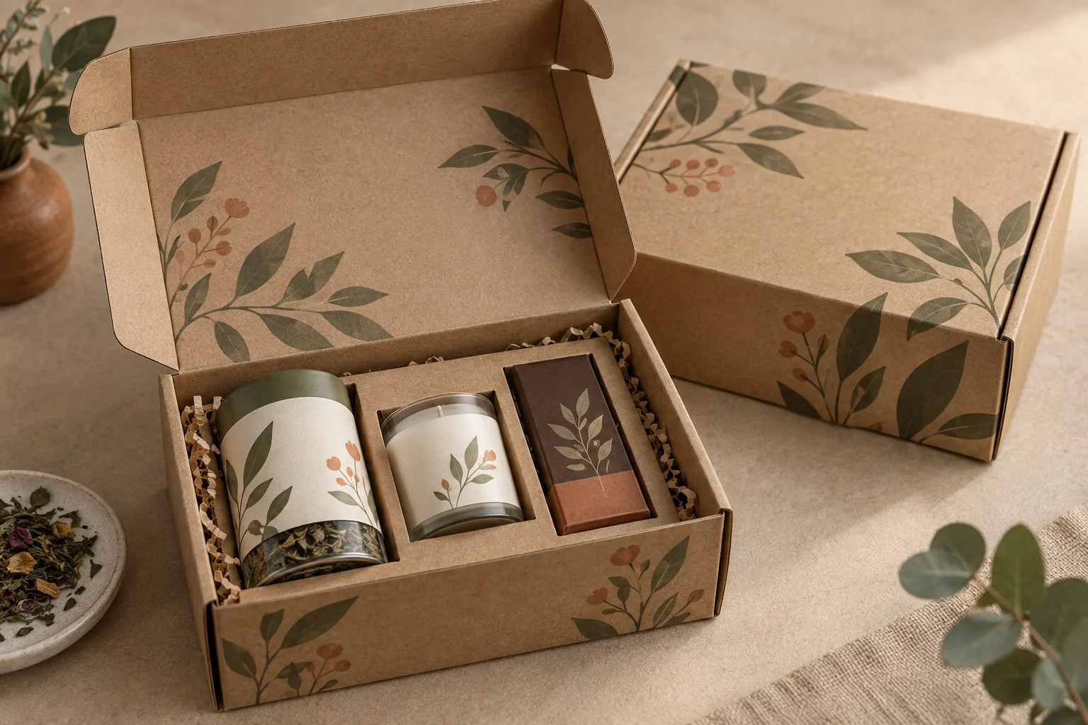 Original concept of a kraft mailer employee appreciation gift box for direct shipping