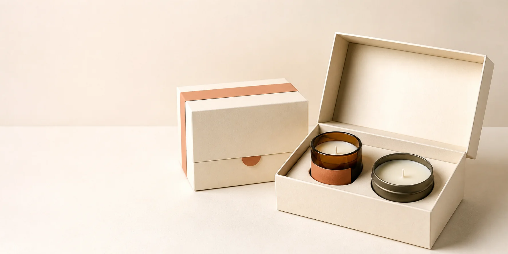 Custom candle packaging boxes with jar candles and a fitted gift box insert
