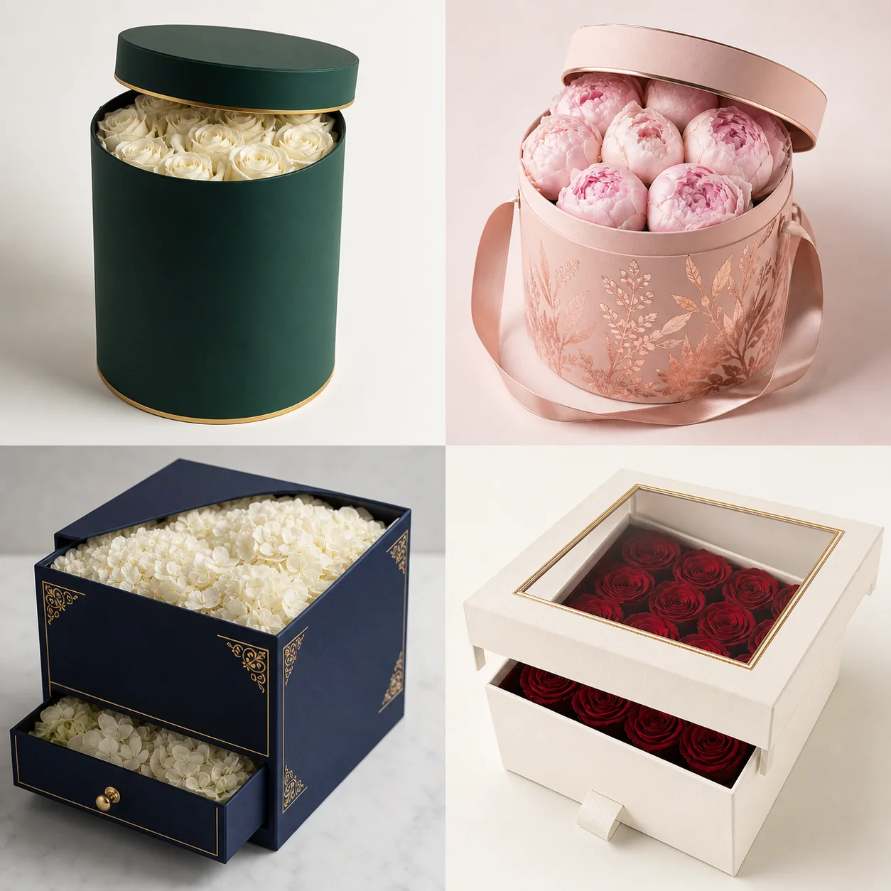 Custom flower box packaging with floral presentation